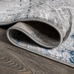 Area Rug, 93 x 120 in, Gray and Blue with Abstract Linear Pattern