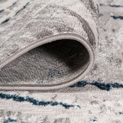Area Rug, 93 x 120 in, Gray and Blue with Abstract Linear Pattern