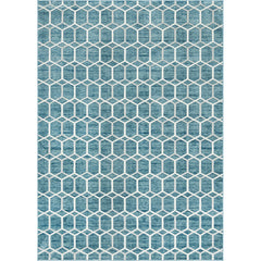 Area Rug, Blue Polypropylene with Geometric Pattern
