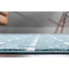Area Rug, Blue Polypropylene with Geometric Pattern