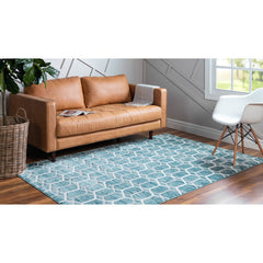 Area Rug, Blue Polypropylene with Geometric Pattern