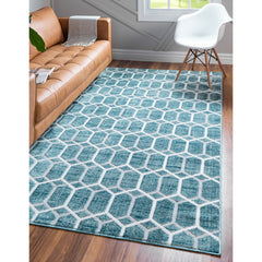 Area Rug, Blue Polypropylene with Geometric Pattern