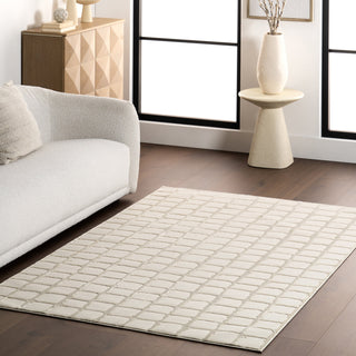 Area Rug, Checkered Recycled Polyester in Beige