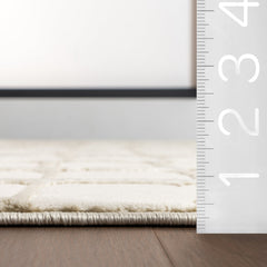 Area Rug, Checkered Recycled Polyester in Beige