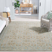 Area Rug, Cotton and Wool, Oriental Pattern in Blue and Ivory