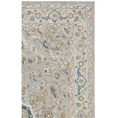 Area Rug, Cotton and Wool, Oriental Pattern in Blue and Ivory