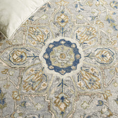 Area Rug, Cotton and Wool, Oriental Pattern in Blue and Ivory