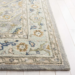 Area Rug, Cotton and Wool, Oriental Pattern in Blue and Ivory