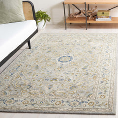 Area Rug, Cotton and Wool, Oriental Pattern in Blue and Ivory
