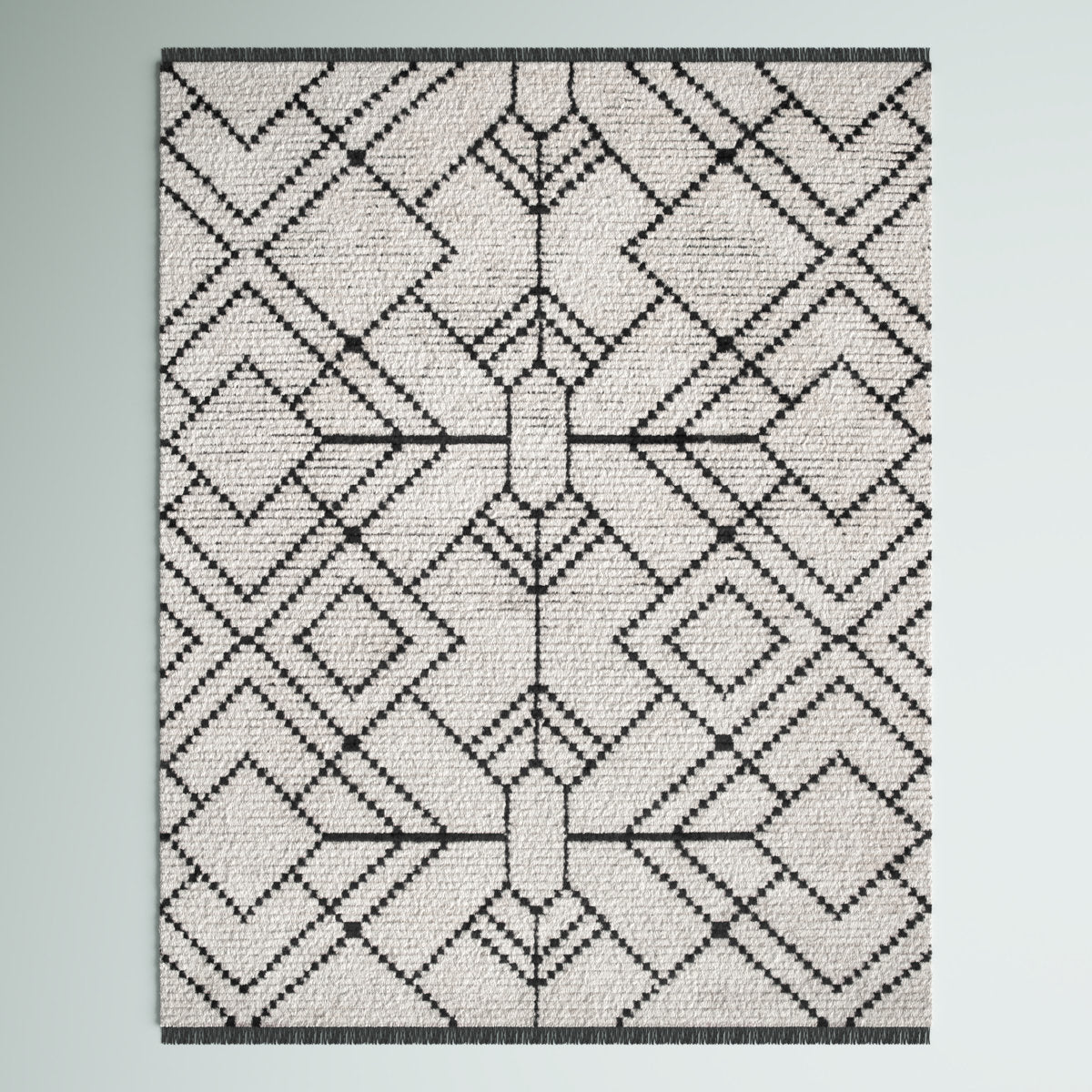 Area Rug, Geometric High-Pile in Beige and Charcoal Gray
