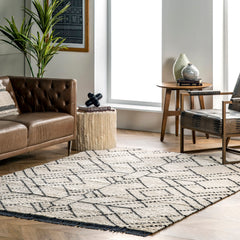 Area Rug, Geometric High-Pile in Beige and Charcoal Gray