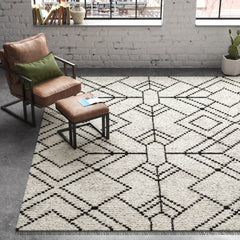 Area Rug, Geometric High-Pile in Beige and Charcoal Gray