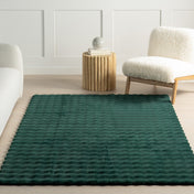 Area Rug, Green Checkered Polyester with Non-Slip Backing