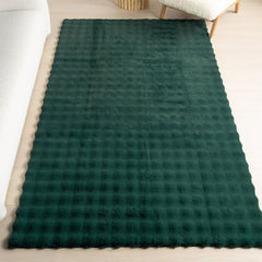 Area Rug, Green Checkered Polyester with Non-Slip Backing
