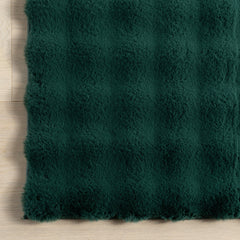 Area Rug, Green Checkered Polyester with Non-Slip Backing
