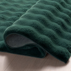 Area Rug, Green Checkered Polyester with Non-Slip Backing
