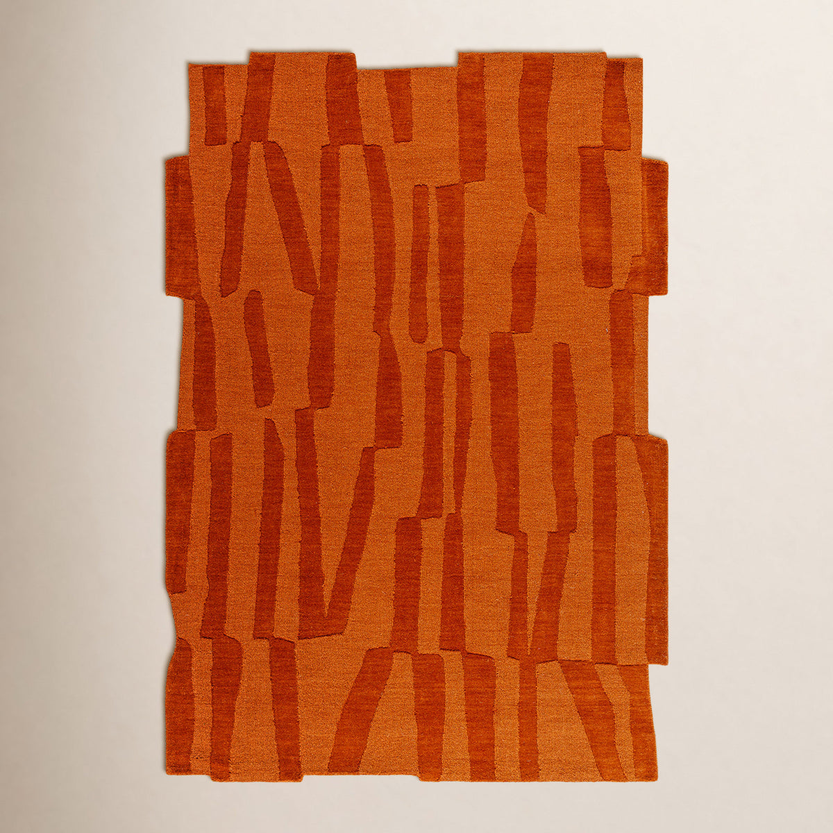 Area Rug, Hand-Loomed Wool in Orange and Red