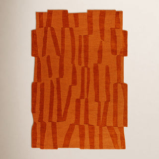 Area Rug, Hand-Loomed Wool in Orange and Red