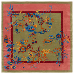 Area Rug, Hand Tufted Wool and Cotton with Green and Pink Floral