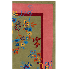 Area Rug, Hand Tufted Wool and Cotton with Green and Pink Floral