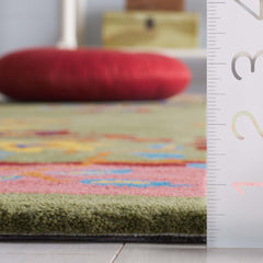 Area Rug, Hand Tufted Wool and Cotton with Green and Pink Floral