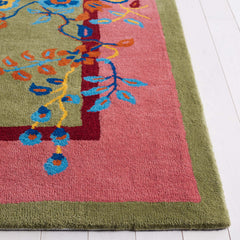 Area Rug, Hand Tufted Wool and Cotton with Green and Pink Floral