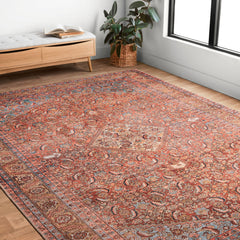 Area Rug in 7'6" x 9'6" Oriental Pattern with Beige, Blue, Orange and Red Colors
