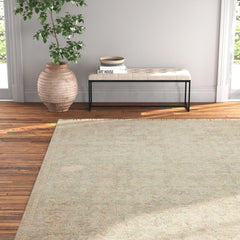 Area Rug in 8'6" x 12', Ivory and Navy Oriental Pattern