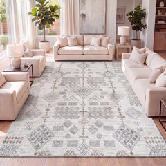 Area Rug in Beige and Gray, 7'7" x 10'2"