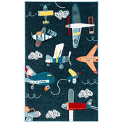 Area Rug in Navy and Ivory, 6'7" x 9'
