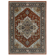 Area Rug in Polyester with Red, Ivory, and Blue Medallion Pattern
