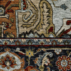 Area Rug in Polyester with Red, Ivory, and Blue Medallion Pattern