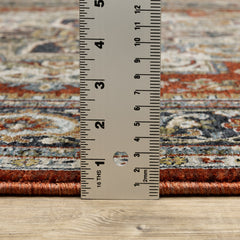 Area Rug in Polyester with Red, Ivory, and Blue Medallion Pattern