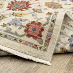 Area Rug, Nylon and Wool, Pink with Blue and Beige