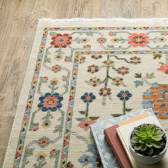 Area Rug, Nylon and Wool, Pink with Blue and Beige