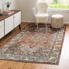 Area Rug, Oriental Pattern in Orange Polypropylene