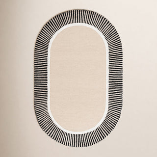 Area Rug, Oval 4 x 6 ft Striped in Beige and Black