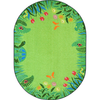 Area Rug, Oval 5'4" x 7'8" with Green Floral Nylon