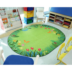 Area Rug, Oval 5'4" x 7'8" with Green Floral Nylon
