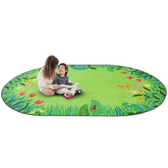 Area Rug, Oval 5'4" x 7'8" with Green Floral Nylon
