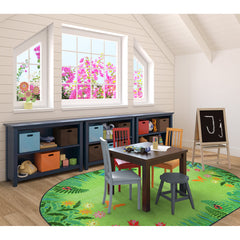 Area Rug, Oval 5'4" x 7'8" with Green Floral Nylon