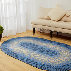 Area Rug, Oval 5 ft x 8 ft in Blue Polypropylene