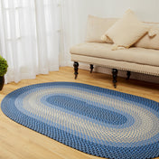 Area Rug, Oval 5 ft x 8 ft in Blue Polypropylene