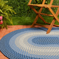 Area Rug, Oval 5 ft x 8 ft in Blue Polypropylene