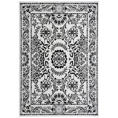 Area Rug, Polyester with Ivory and Black Floral Pattern