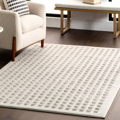 Area Rug, Polyester with Ivory Geometric Design