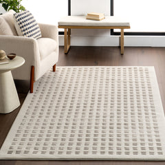 Area Rug, Polyester with Ivory Geometric Design