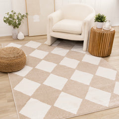 Area Rug, Polypropylene, Beige and Cream with Diamond Pattern