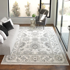 Area Rug, Polypropylene, Gray/Ivory with Floral Pattern