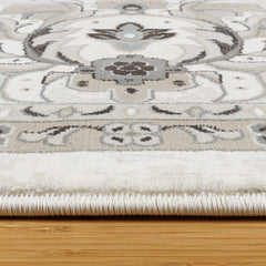 Area Rug, Polypropylene, Gray/Ivory with Floral Pattern